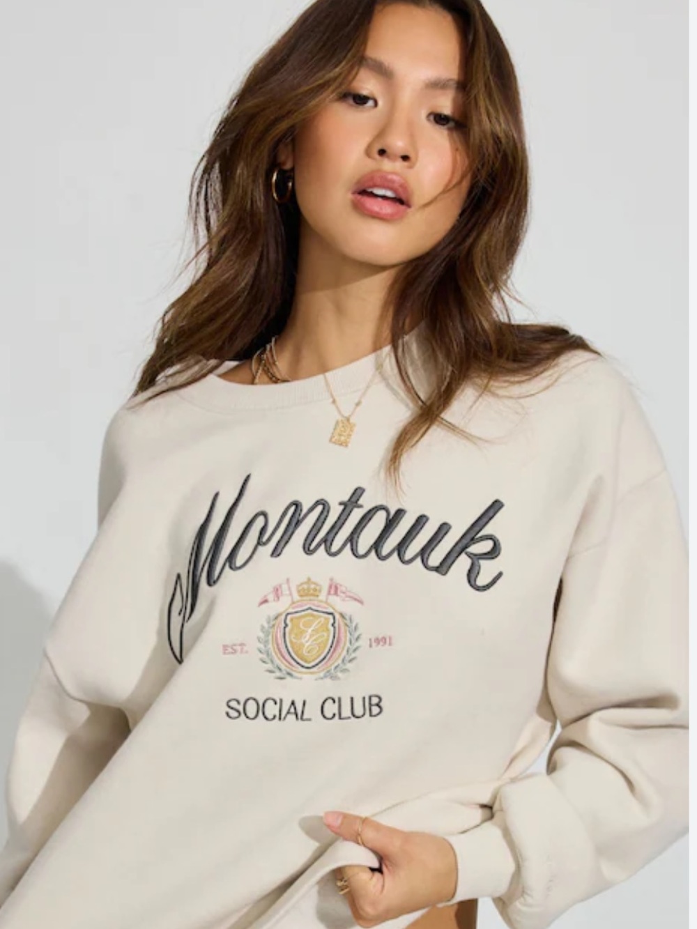 Garage Beige "Montauk Social Club" Crewneck Sweatshirt - Picture 3 of 10